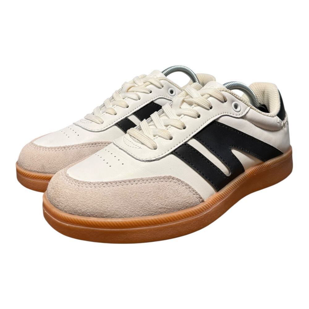 Lucky Step Women's 7 Sneakers White Black Sneakers Shoes Casual Suede